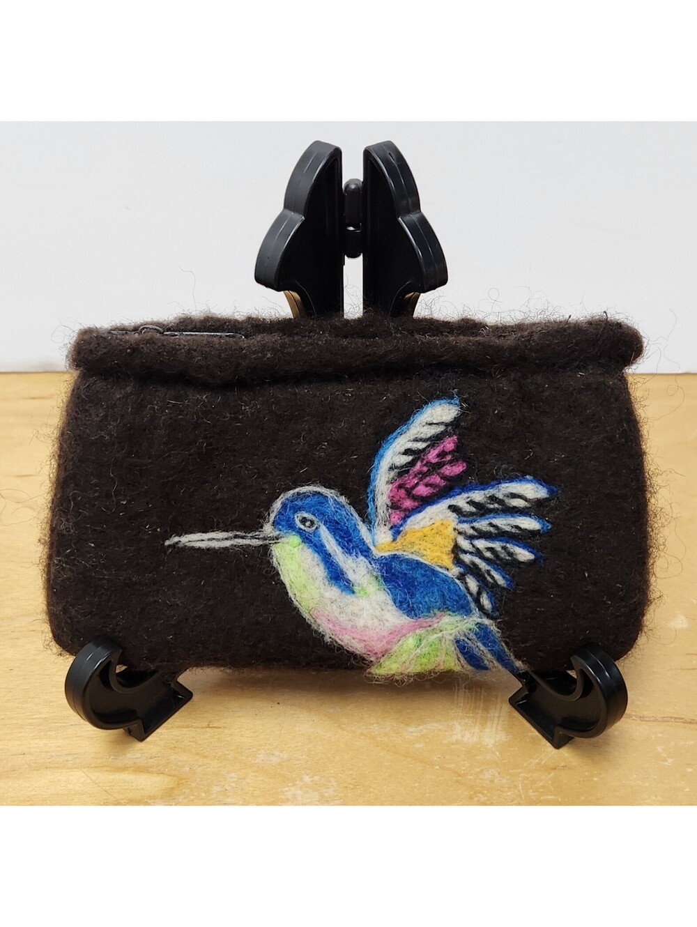Handmade Wool Felt Hummingbird Coin Purse Zipper Pouch Cosmetic Case Artisanal